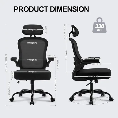 Vista 2 de Ergonomic Office Chair,Ultra Thick Office Desk Chair with Adjustable Lumbar Support and Headrest,Spring Cushion,Rocking Function,Flip-up arms,Mesh