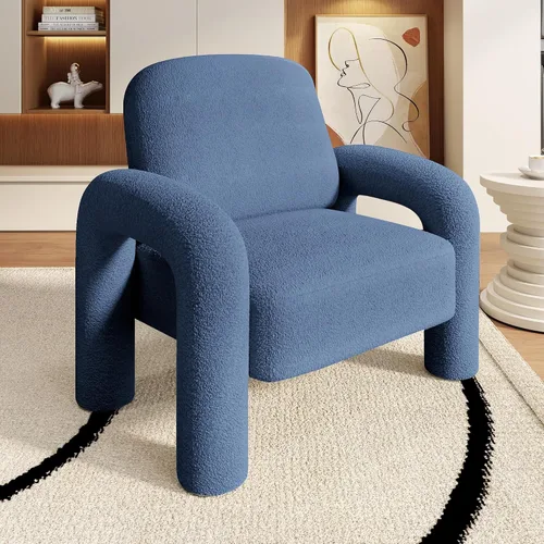 Vista 13 de Dewhut Silla moderna con acento Sherpa, sofá individual tapizado de estilo teddy, silla de lectura acogedora y esponjosa para sala de estar Negro
