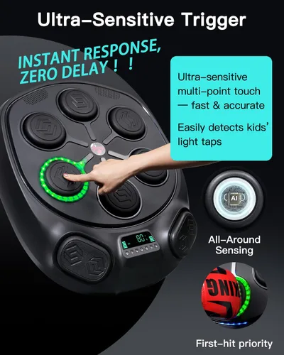 Vista 3 de shroop Máquina de boxeo musical para adultos y niños: entrenador interactivo de perforación Bluetooth montado en la pared, alta sensibilidad