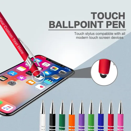 Vista 3 de Bolígrafos personalizados con nombre a granel, juego de bolígrafos personalizados, lápiz capacitivo grabado, logotipo, texto, regalo para negocios