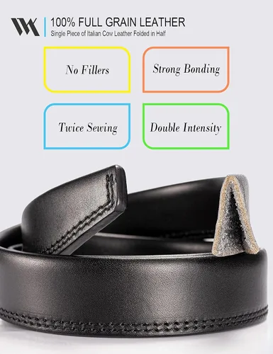 Vista 3 de WOLFANT Thicken Full Grain Leather Belt,100% Italian Real Solid Leather Negro