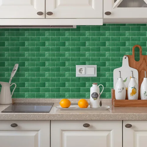 Vista 6 de Mosaicos 3D autoadhesivos para cocina, baño y tocador, 10 hojas de alta calidad, paneles decorativos impermeables (12 x 10) (verde pavo real)