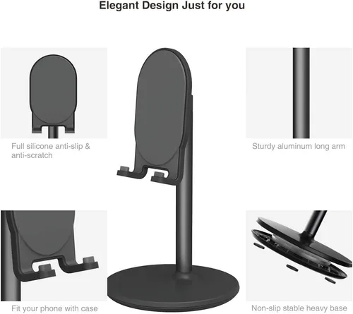 Vista 7 de Bright Stone - Soporte para teléfono de escritorio, soporte ajustable para teléfono de escritorio, compatible con Negro