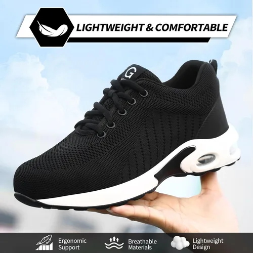 Vista 5 de GLANOUDUN Zapatos de punta de acero para hombre, zapatos de trabajo negros, zapatos de seguridad ligeros para hombres, zapatos de seguridad