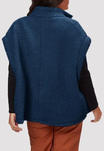 Vista 15 de Hongqizo - Chaleco de forro polar mullido para mujer, casual, de gran tamaño, cálido, con botones, chaqueta de sherpa con bolsillos