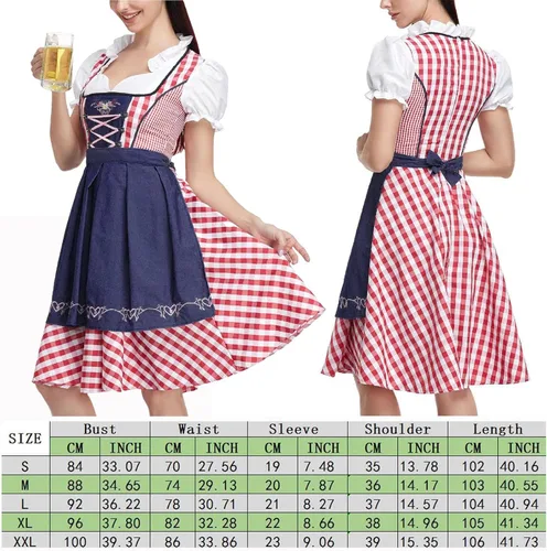 Vista 5 de BBAUER Vestido de Oktoberfest, Vestido de tirolesa para niña, Oktober tradicional para mujer, Vestidos alemanes tradicionales a cuadros, Cerveza