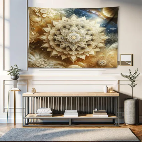 Vista 112 de Ambesonne Tapiz bohemio, diseño floral de bruja, luna y mariposa con adornos de mandala, decoración de tela para colgar en la pared para dormitorio