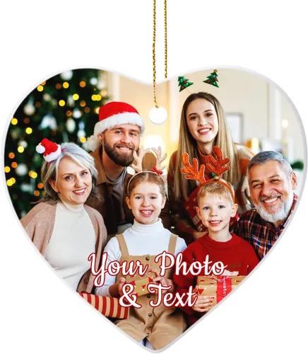 Vista 46 de Adornos de Navidad Personalizados 2025 de Cerámica con Imagen y Texto Personalizados, Ornamento Colgante, Decoraciones Personalizadas para Árbol