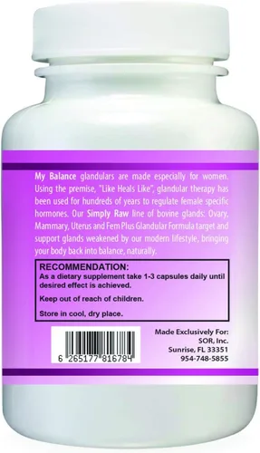 Vista 3 de Simply Raw Ovario Glandular para la Salud de la Mujer. Glandular ovárico bovino crudo 90 cápsulas para apoyo hormonal.