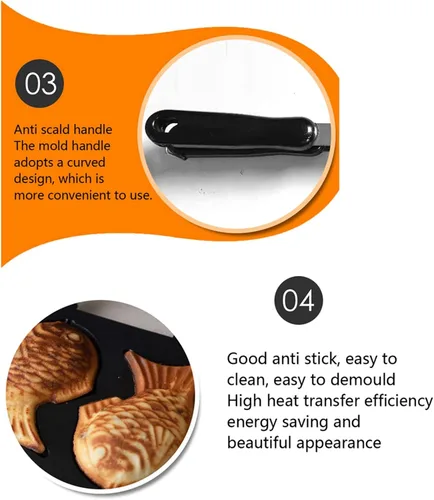 Vista 5 de Taiyaki Maker - Molde antiadherente para hacer pasteles calientes con forma de pez japonés, molde para waffle, molde doble para el hogar, bricolaje