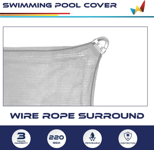 Vista 4 de Windscreen4less Cubierta de Piscina Enterrada Rectangular de 8'x8' de Malla de Seguridad de Invierno para Piscina con Cable de Alambre (Gris Claro)