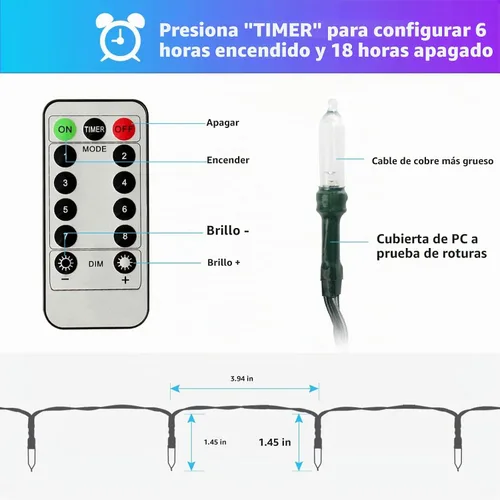 Vista 3 de Green Convenience Luces de Navidad a pilas de 33 pies 100 LED para Blanco