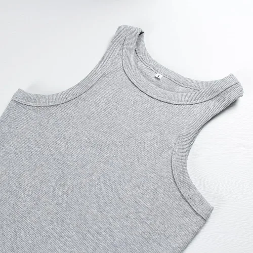 Vista 2 de Artfish Camiseta sin mangas de algodón de longitud completa para mujer, acanalada, ajustada, espalda cruzada, cuello alto, básica