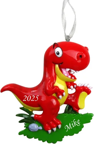 Vista 8 de Adorno de Navidad de dinosaurio 2025 – Recuerdo personalizado de T-Rex para niños – Divertida decoración de vacaciones de animales jurásicos