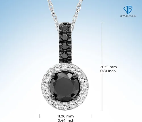 Vista 5 de JEWELEXCESS Colgantes de halo de diamantes, colgante de halo de diamante blanco y negro de 2.00 CTW, banda de colgante de plata de ley, colgantes