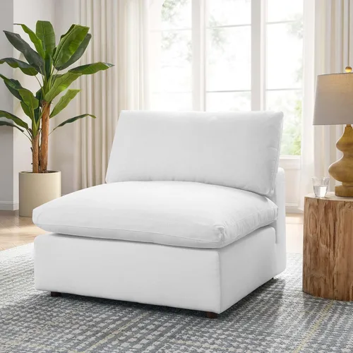 Vista 6 de Modway Commix - Sofá seccional tapizado con relleno de plumón, silla sin brazos en color azul Tela Azure