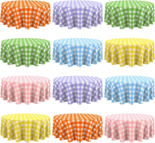 Vista 9 de Remagr Mantel Desechable de Cuadros Redondo de Plástico Buffalo Plaid Mantel de Mesa de 84'' Cubierta de Mesa Gingham para Picnic Camping BBQ Fiesta