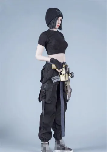 Vista 6 de Ropa femenina a escala 1/6, camiseta y pantalones, guante, cinturón, traje de disfraz para soldado de 12 pulgadas, figura de acción
