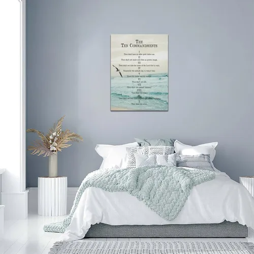 Vista 6 de Arte de pared de 10 mandamientos, impresiones en lienzo de diez mandamientos, póster de versículos de la Biblia, regalos religiosos cristianos