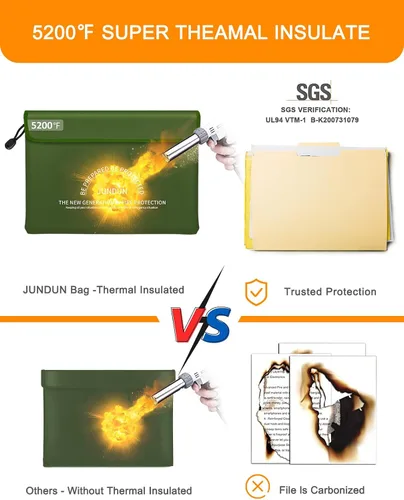 Vista 4 de JUNDUN Bolsa de documentos ignífuga con aislamiento térmico de 5200 ℉, bolsa de dinero impermeable e ignífuga de 14.0 x 10.4 pulgadas, bolsa