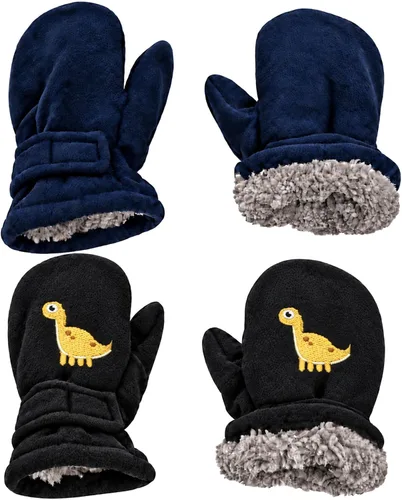Vista 26 de N'Ice Caps Baby Toddler Mittens Kids 2 Pair Pack Fleece Warm Sherpa Lined Negro + Gris
