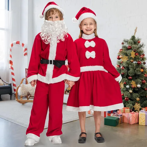 Vista 3 de IKALI Kids Holiday Santa Claus Costume Christmas Dress Holiday Party Dress-up Outfit for Boys Girls Children