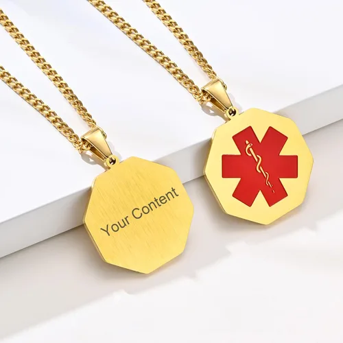 Vista 132 de VNOX Collar con colgante personalizado de acero inoxidable con grabado personalizado para identificación de alerta médica de emergencia para hombres