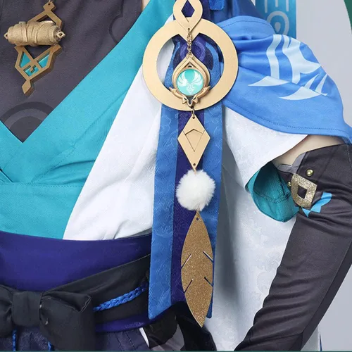 Vista 3 de Scaramouche - Disfraz de Kunikuzushi Wanderer, traje kimono, uniforme azul para Halloween para hombre