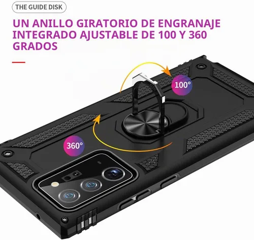 Vista 4 de Note 20 Ultra - Funda para Samsung Note 20 Ultra, con anillo de soporte, soporte ajustable, grado militar, protección resistente, a prueba de Negro