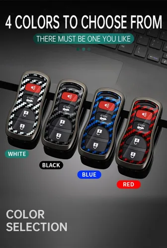 Vista 5 de ontto Funda para llave de automóvil Nissan 2002 en adelante, diseño de carbono, antiarañazos, para Infiniti FX35, FX45, QX4, color negro