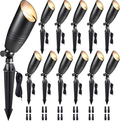 Vista 11 de Gardenreet Focos de paisaje de bajo voltaje - Luz superior LED de latón 12V para exterior, luces focales cableadas IP65 impermeables, enfoque