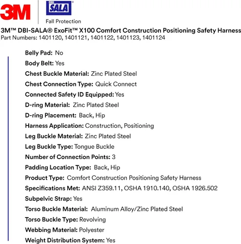 Vista 3 de 3M Unisex 3m Dbi-sala Exofit X100 Comfort Construction Positioning Safety Harness With Weight Distribution