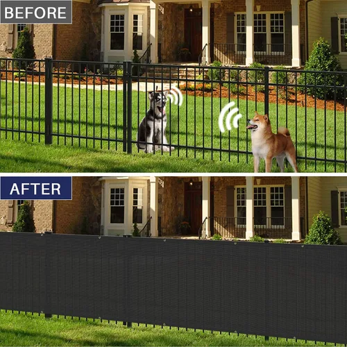 Vista 2 de Windscreen4less - Valla de privacidad de 6 x 25 pies en negro con encuadernaciones y ojales, 85% de bloqueo para cerca de eslabones, malla de tela