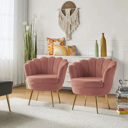 Vista 9 de HULALA HOME Silla decorativa moderna de terciopelo con respaldo en forma de concha, bonito sillón para sala de estar, dormitorio con patas doradas