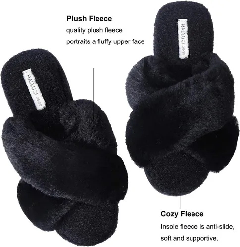 Vista 2 de HALLUCI - Pantuflas para mujer, cruzadas, de vellón suave, para interior o exterior