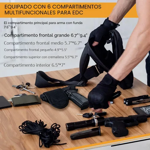 Vista 8 de TECEUM Bolso bandolera táctico compacto – CCW para todos los días – Más de 10 estilos – Bolso cruzado de hombro para transporte oculto de pistola