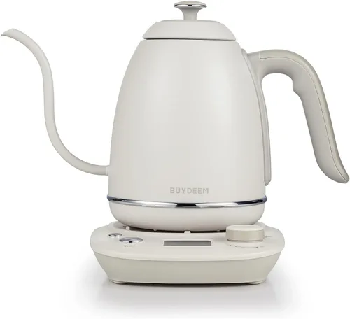 Vista 8 de BUYDEEM K821 - Hervidor eléctrico de cuello de cisne con control de temperatura variable, tetera para verter sobre el café, acero inoxidable 18/8