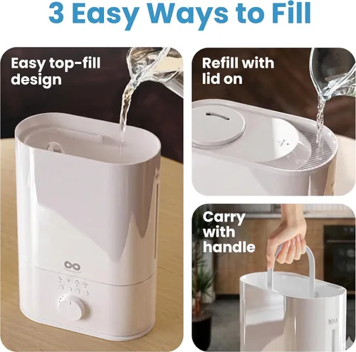 Vista 4 de Everlasting Comfort Humidificador de 6L para Habitación Grande, Salida de Niebla Alta 50+ HR de Funcionamiento Humidificadores Ultrasónicos