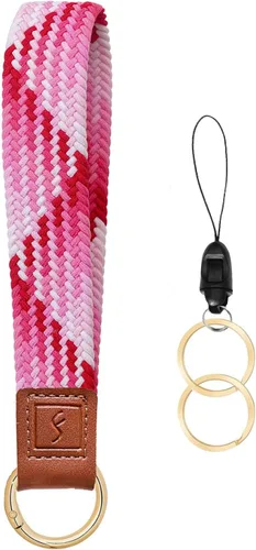 Vista 30 de Fishent Llavero elástico, bonito llavero de pulsera, cordón de muñeca tejido mejorado para llaves, llaveros para mujeres y hombres, llaves