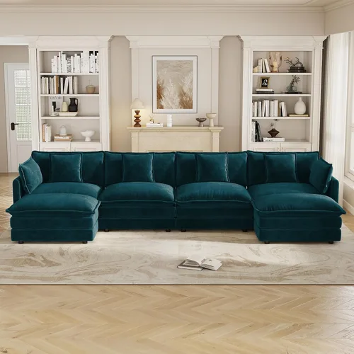 Vista 21 de Sofá modular de felpilla de 111.4 pulgadas, moderno juego de sofá de 3 asientos con asiento profundo, cómodo sofá nube con cojín de espuma doble