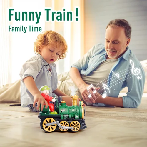 Vista 4 de Juguete de Tren Eléctrico para Niños Pequeños de 1 a 3 años, Locomotora de Vapor, Camión de Choque y Va, Figura de Personas con Humo, Luces