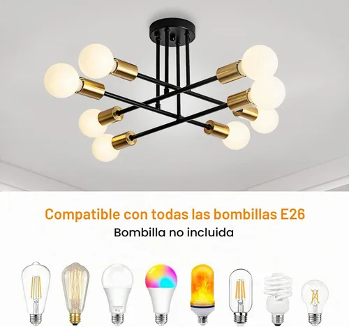 Vista 5 de Lámpara de techo de forma industrial DIY E26 Lámpara de techo de hierro vintage moderna para dormitorio, sala de estar, cocina, pasillo