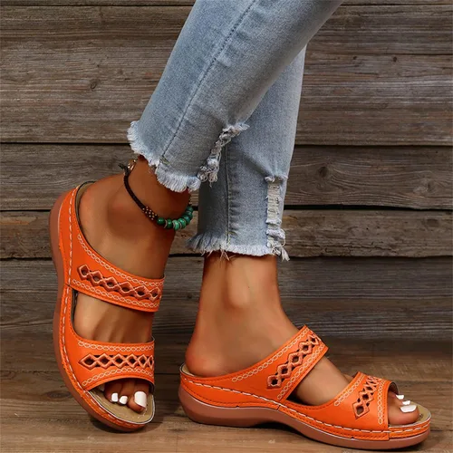 Vista 44 de Ladmiple Sandalias ortopédicas florales de moda 2023 con soporte de arco, zapatillas romanas casuales con puntera abierta