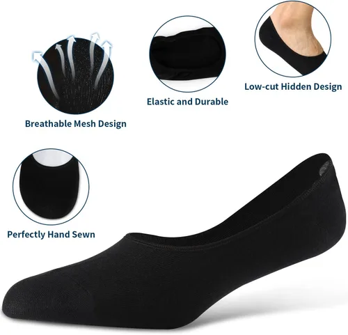 Vista 5 de 6 Pack Mens No Show Socks Casual Low Cut Thin Loafers Non Slip Boat Liners