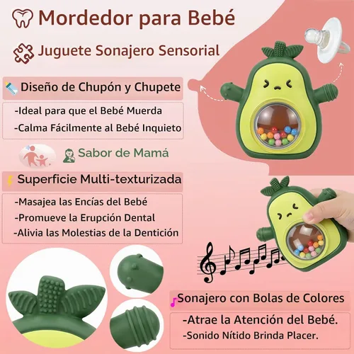 Vista 4 de Sonajero del bebé Juguetes de dentición de silicona Aguacate Mitten Baby Juguetes sensoriales para agarrar, masticar, chupar, necesidades auditivas