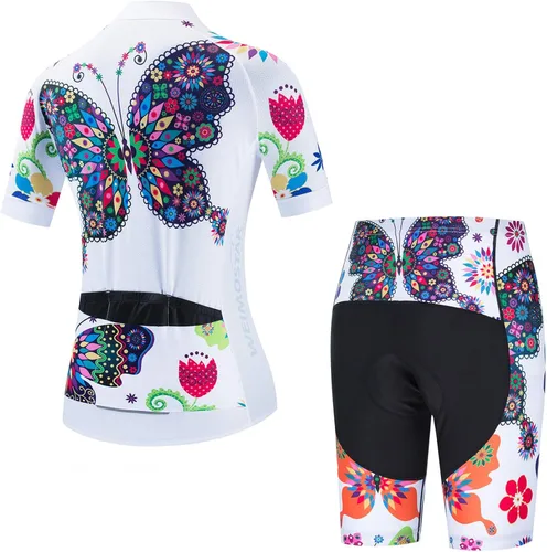 Vista 2 de PSPORT Conjunto de ropa de ciclismo para mujer, manga corta, ropa de bicicleta de montaña transpirable