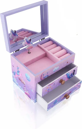 Vista 15 de Agitation Joyero Musical de Madera de Princesa Unicornio con Juego de Joyas a Juego, Regalos de Unicornio para Niñas, Grande, Madera, Plástico.