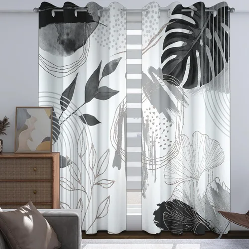 Vista 14 de Cortinas opacas negras y doradas, cortinas modernas de mediados de siglo para dormitorio, sala de estar, 63 pulgadas de largo, juego de 2 paneles