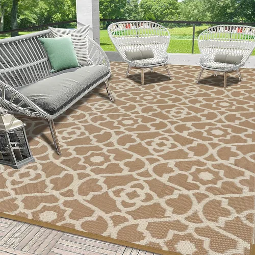 Vista 20 de HEBE Alfombra impermeable para exteriores de 5 x 8 pies para patios, alfombra de paja de plástico reversible floral, alfombra de patio, alfombra