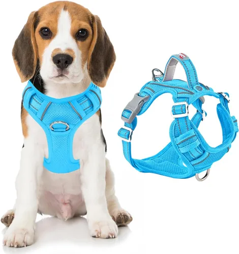Vista 64 de BARKBAY Arnés Oxford sin tirones para perro con bolsillo para etiqueta de identificación, resistente, reflectante, fácil control para perros grandes